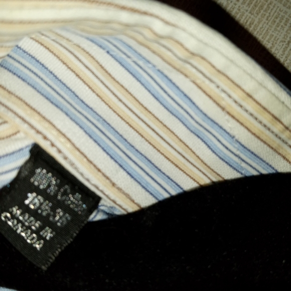 Ike Behar New York Dress Shirt Mens 16.5 X 36 Blue Gold Striped Perfect Cond. - Picture 3 of 4